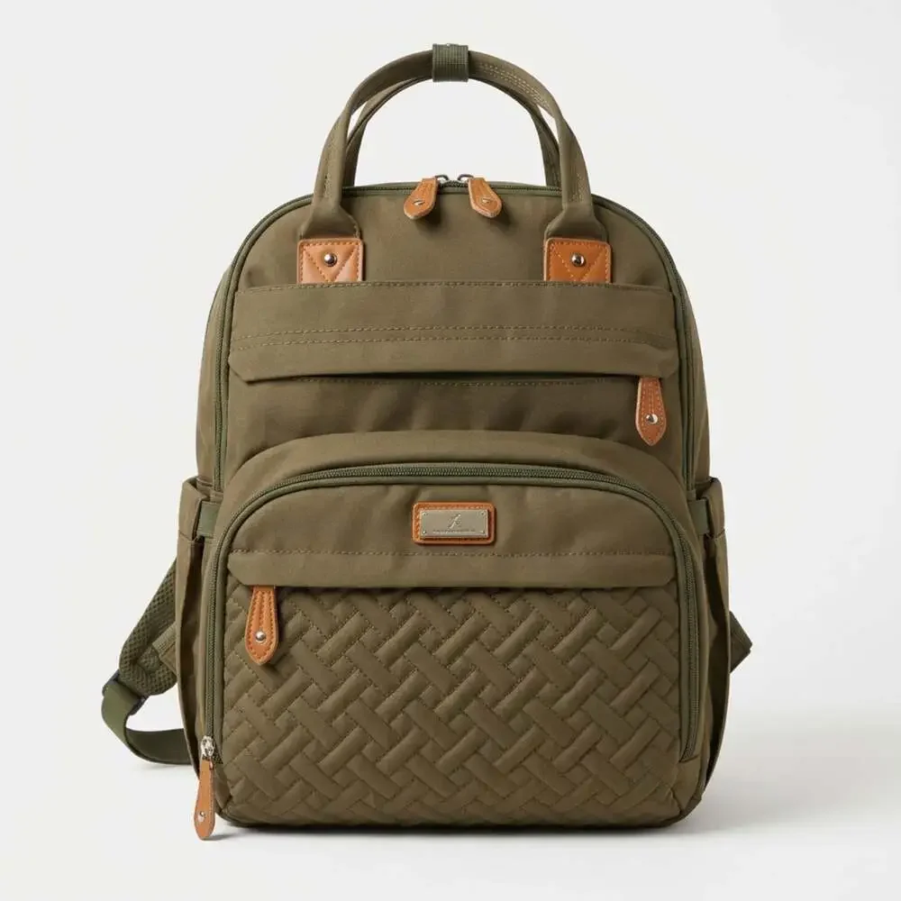 BabbleRoo Diaper Bag Backpack Olive Green Quilted